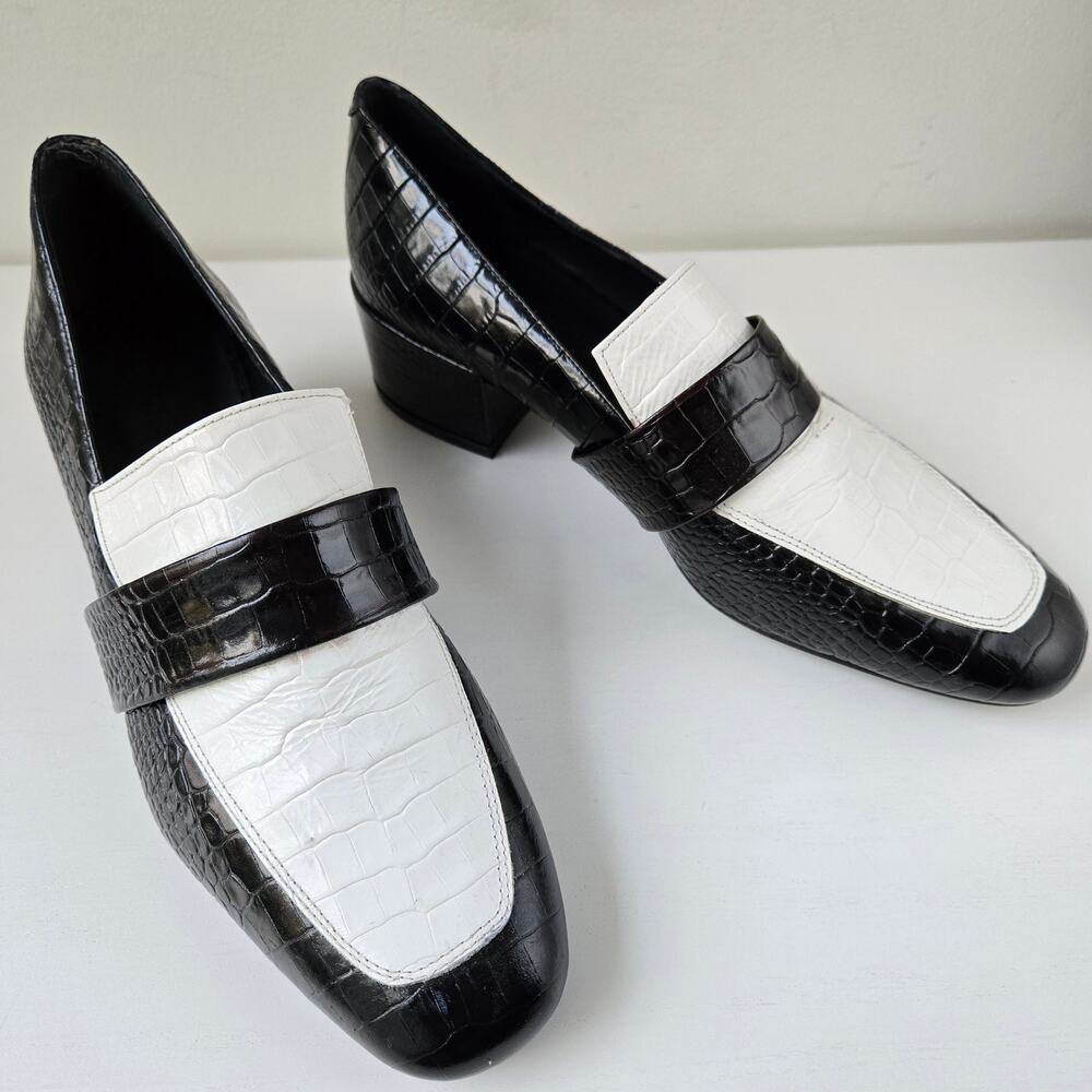 Freda Salvador NEW Rock Mid Heel Loafer Crocodile Emboss Leather Shoes Women 7.5